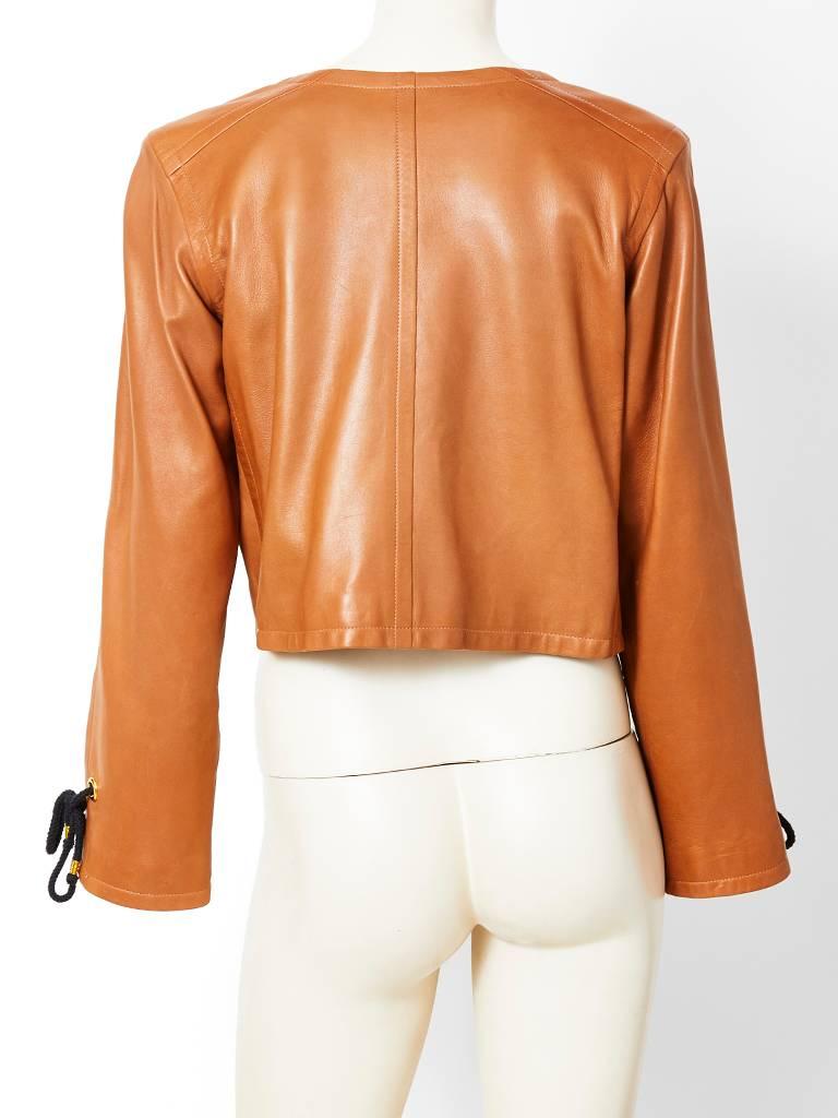 Yves Saint Laurent Caramel Cropped Leather Jacket In Excellent Condition In New York, NY
