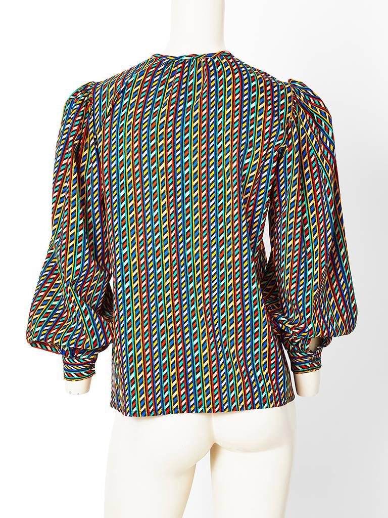 Yves Saint Laurent Wool Challis Patterned Peasant Blouse In Excellent Condition In New York, NY