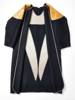 Geoffrey Beene Wool Coat with Quilted Futuristic Satin Appliqué Details