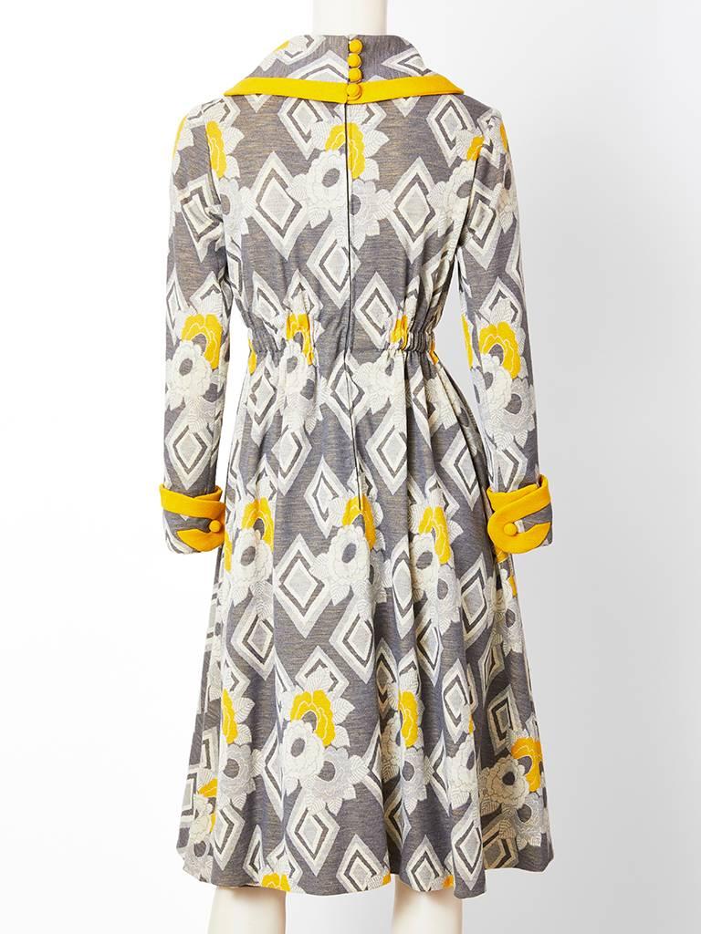 Beige Ronald Amery Mustard and Grey Patterned Knit Dress