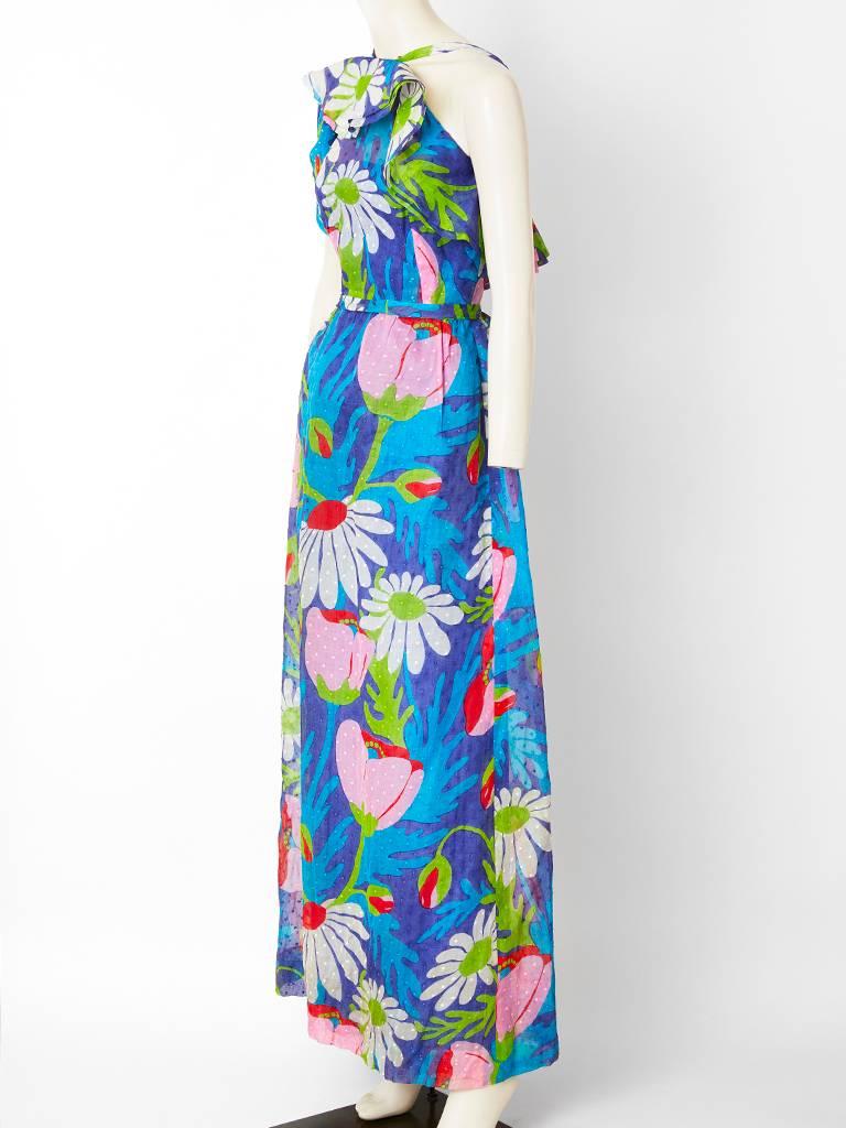 Blue Givenchy Dotted Swiss Floral Patterned Maxi Dress
