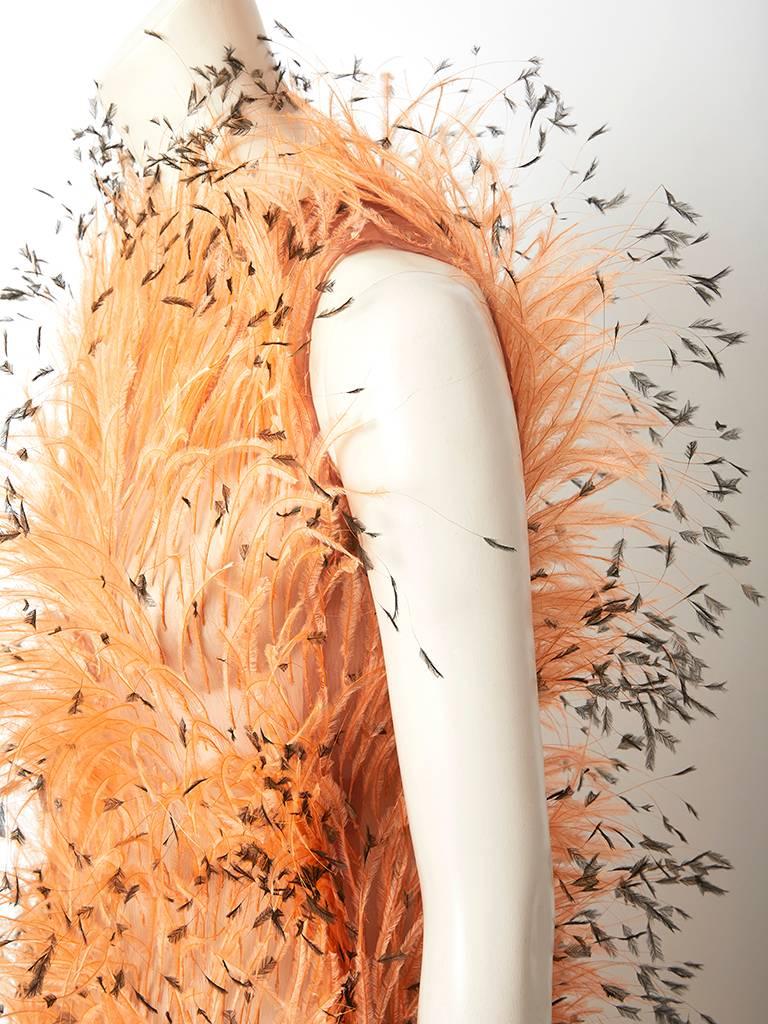 Orange Balenciaga Feathered Gown C. 1967