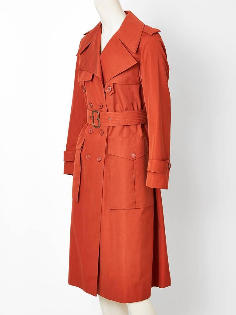 Red Yves Saint Laurent Rive Gauche Double Breasted Trench C. 1970's