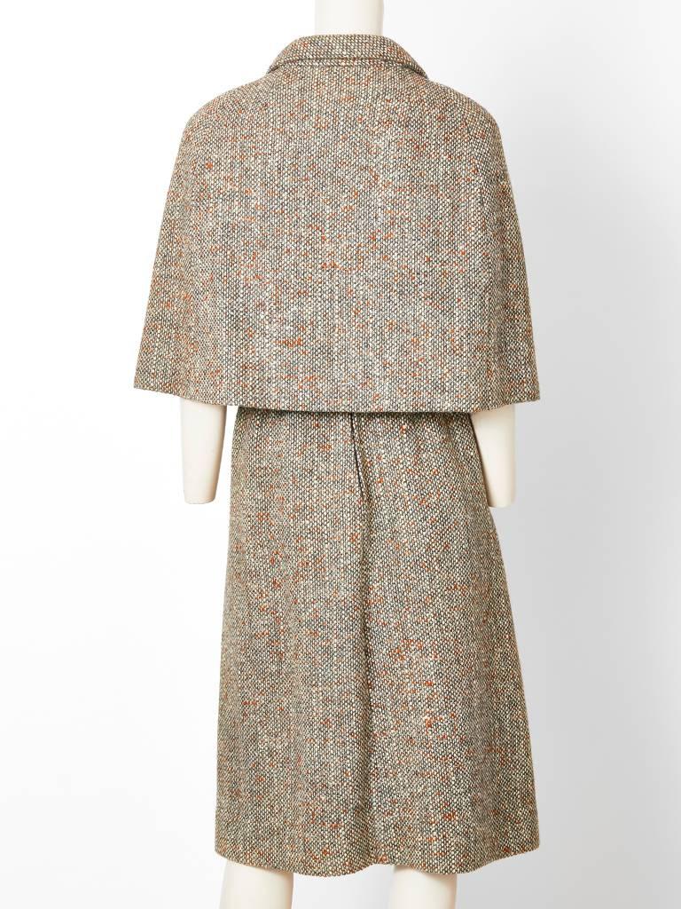 Brown Norell Tweed Day Dress with Capelet
