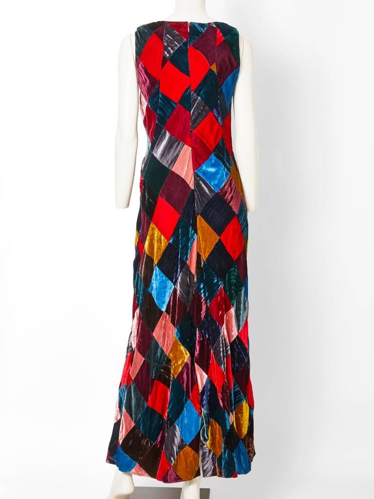 Dolce and Gabbana Velvet Patchwork Bias Cut Gown In Excellent Condition In New York, NY