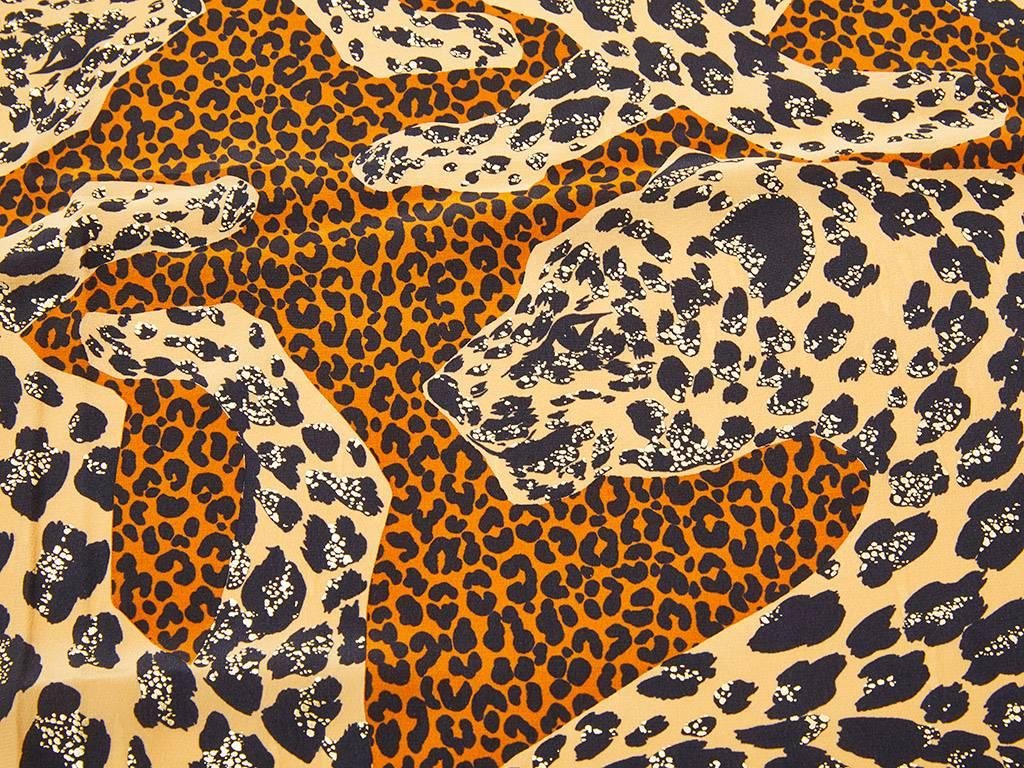 Yves Saint Laurent, rive gauche , extra large square, leopard pattern silk crepe 
scarf with gold metallic embellishment .