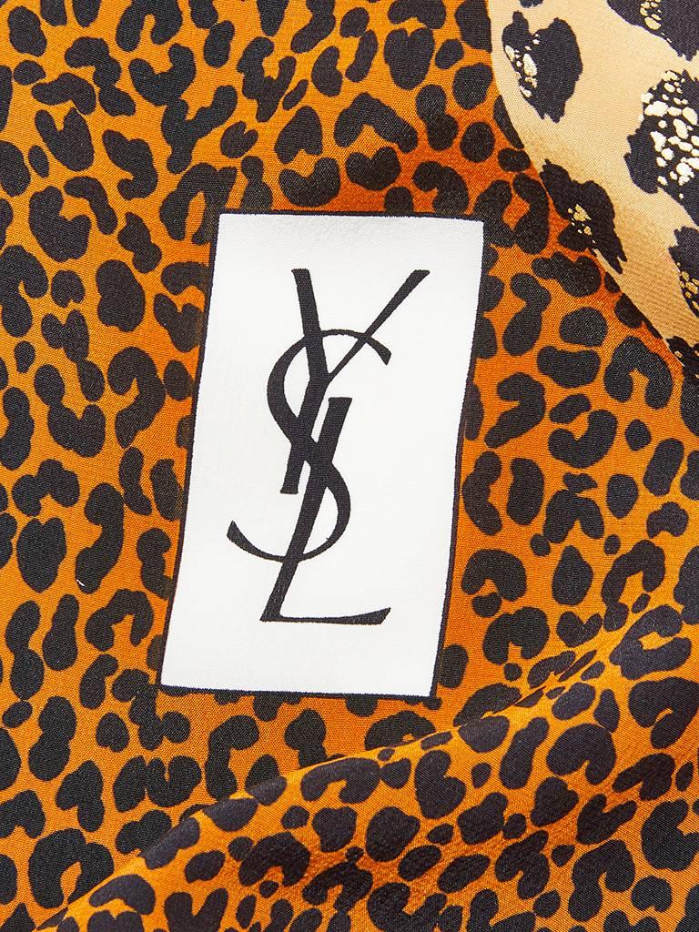Yves Saint Laurent Leopard Pattern Silk Scarf with Gold Metallic Embellishment In Excellent Condition In New York, NY