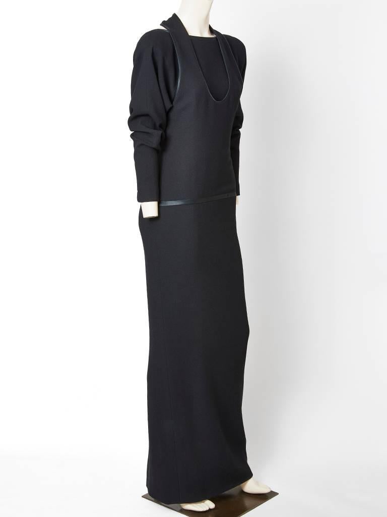 Black Galanos Wool Crepe Gown With Trompe L'oeil Detail