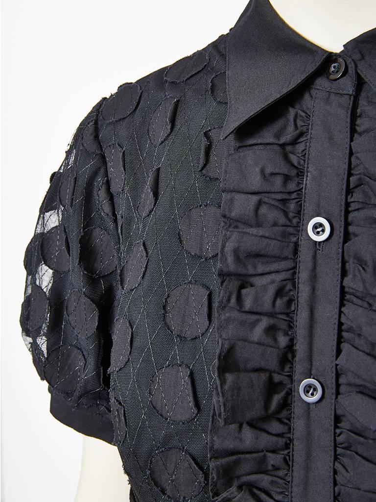 Black Yves Saint Laurent Tulle and Apliqué Shirt Dress
