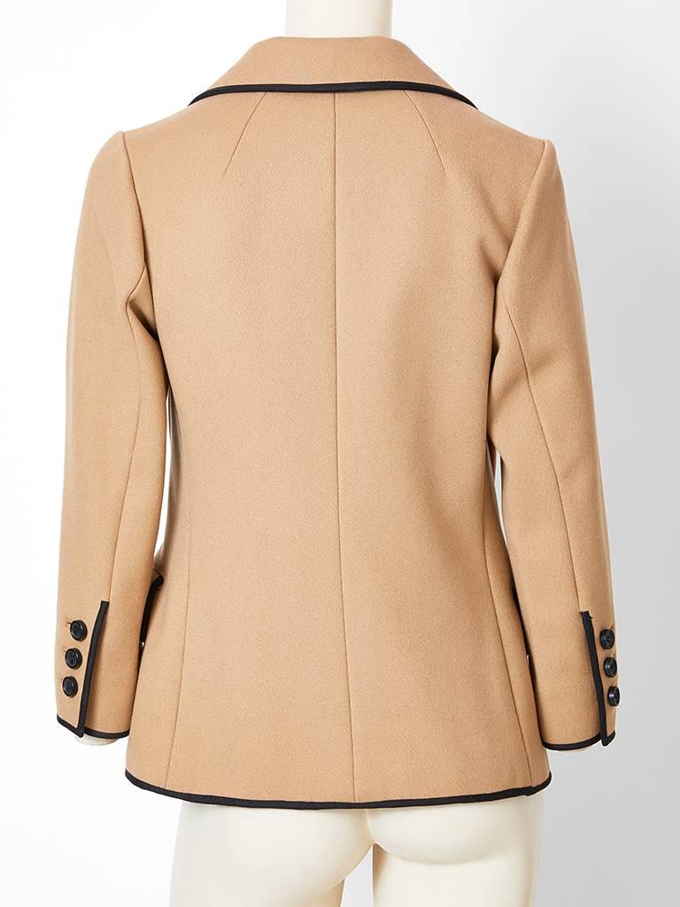Beige Norman Norell Wool Blazer with Braided Trim