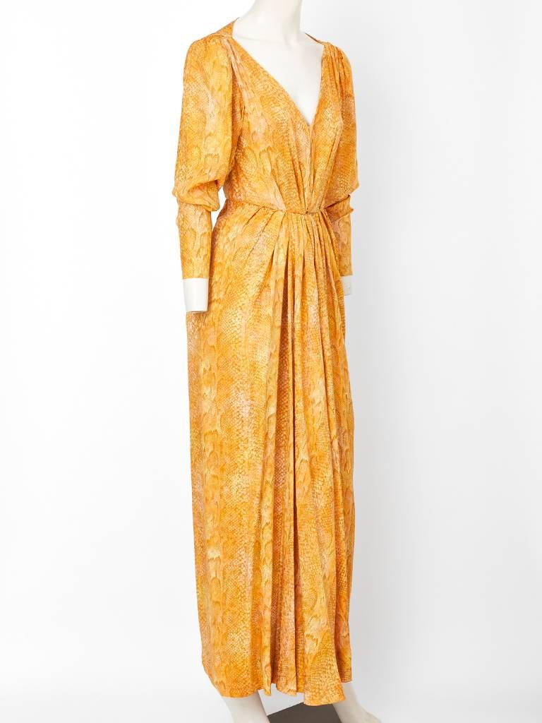 Orange Yves Saint Laurent Rive Gauche Silk Reptile Print Gown