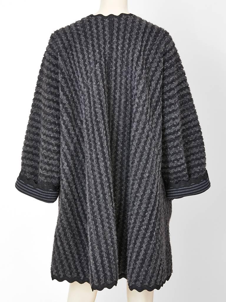 Black Geoffey Beene Wool  Knit Swing Coat with Ric Rac Detail
