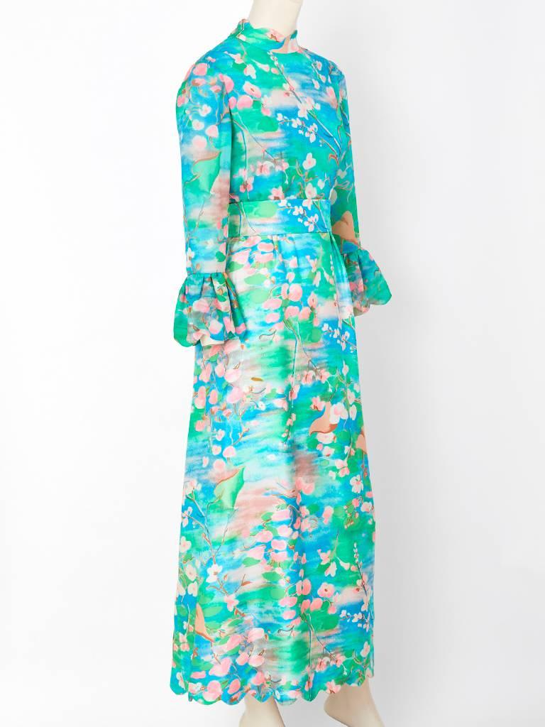 Blue Tina Leser Patterend Maxi Dress with Scalloped Detail