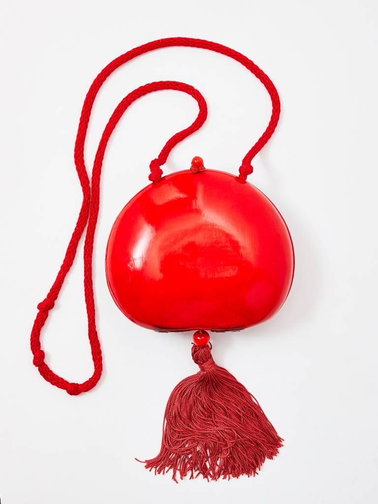 Red Fernando Sanchez Lacquered Wood Bag with Tassel Detail