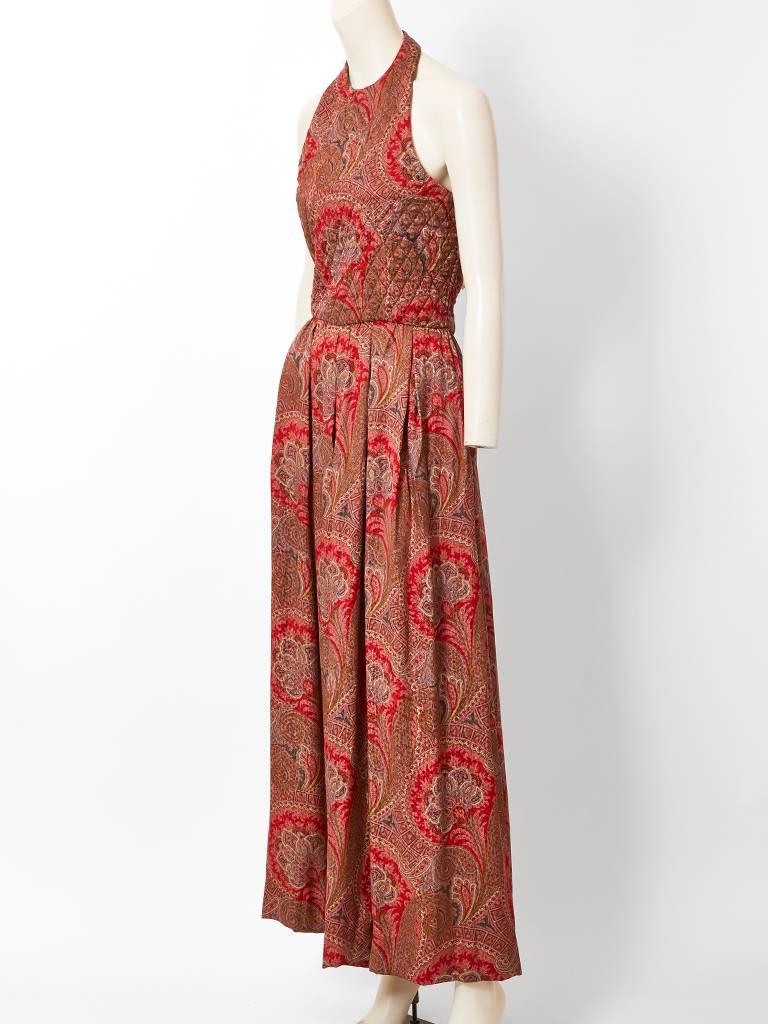 Brown Carolyne Roehm Paisley Pattern Jumpsuit with Shawl