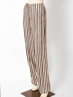 Bill Blass Chocolate and Ivory Sequined Stripe Evening Pant