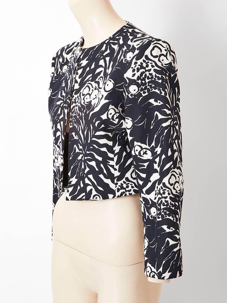 Yves Saint Laurent Black and White Patterned Cropped Jacket In Excellent Condition In New York, NY