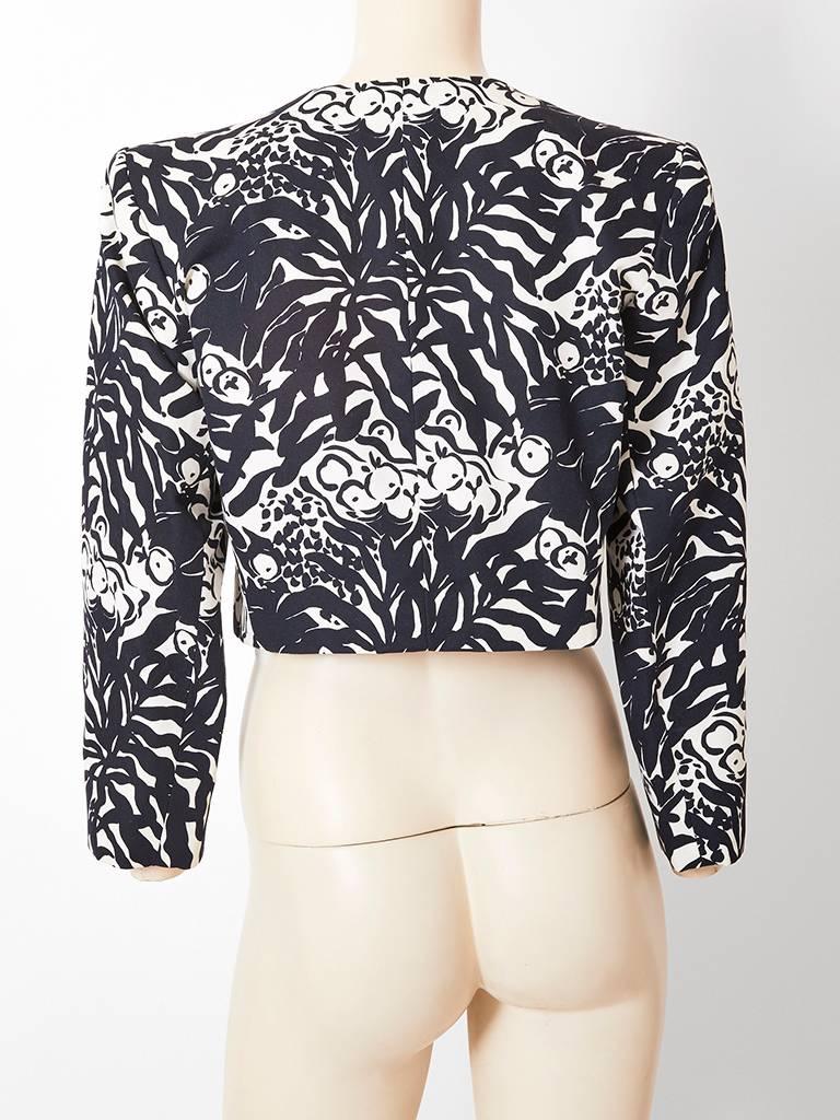 Women's Yves Saint Laurent Black and White Patterned Cropped Jacket