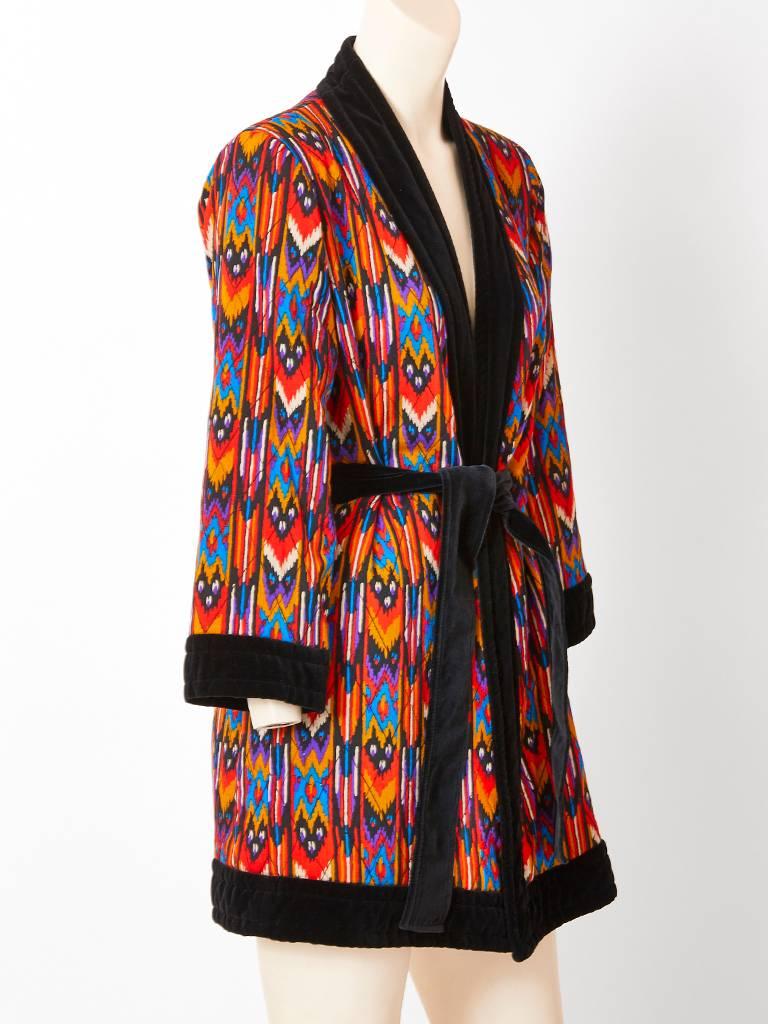 Black Yves Saint Laurent Ikat Pattern Belted  wrap Jacket