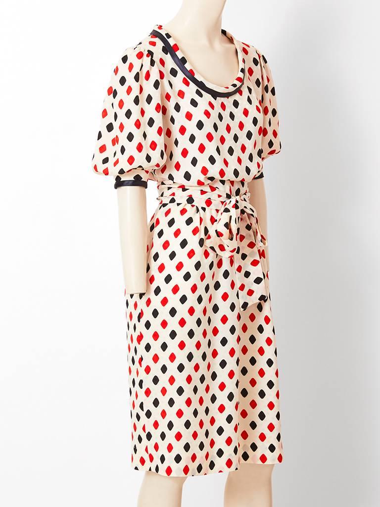 White Yves Saint Laurent Rive Gauche Patterned Silk Day Dress For Sale