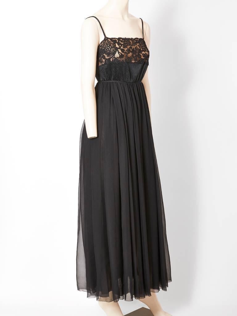 Black Galanos Chiffon and Lace Open Back Gown For Sale