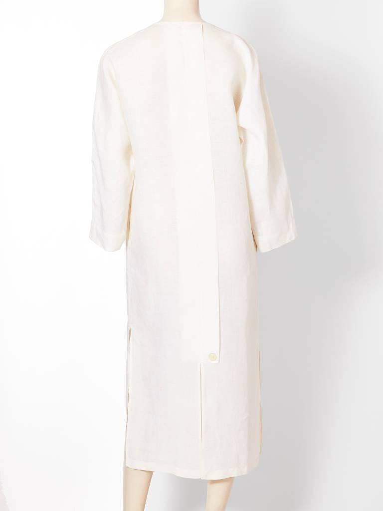 Shamask White Linen Double Brested Duster In Excellent Condition For Sale In New York, NY