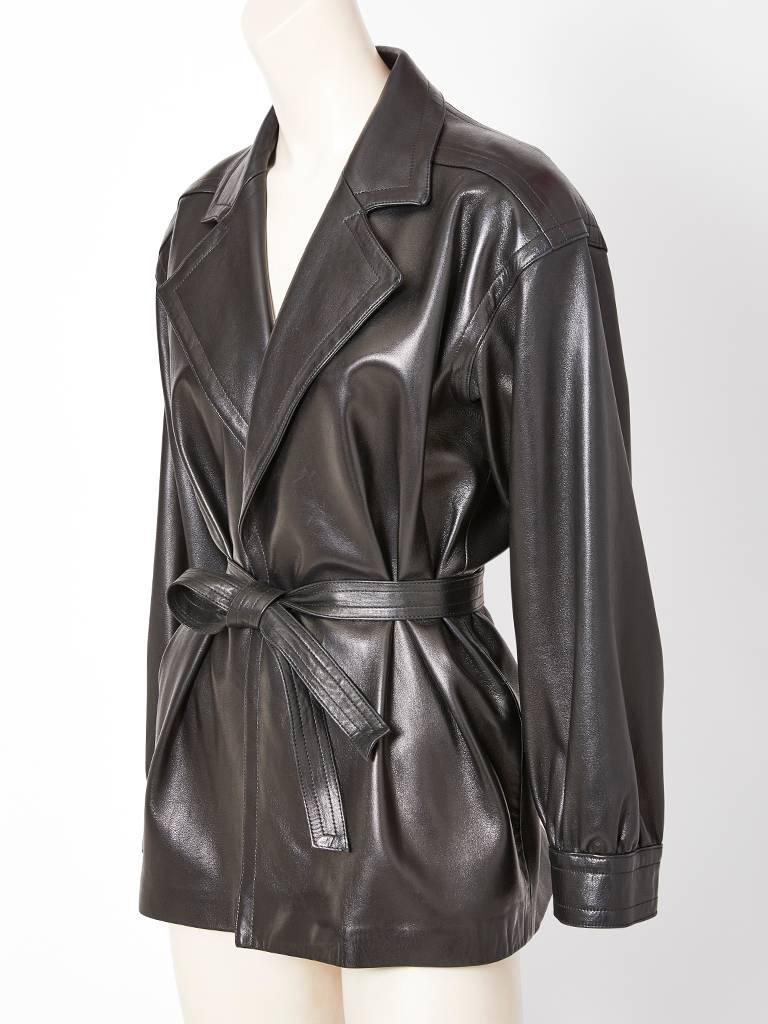 Yves Saint Lau Black Leather Belted Jacket