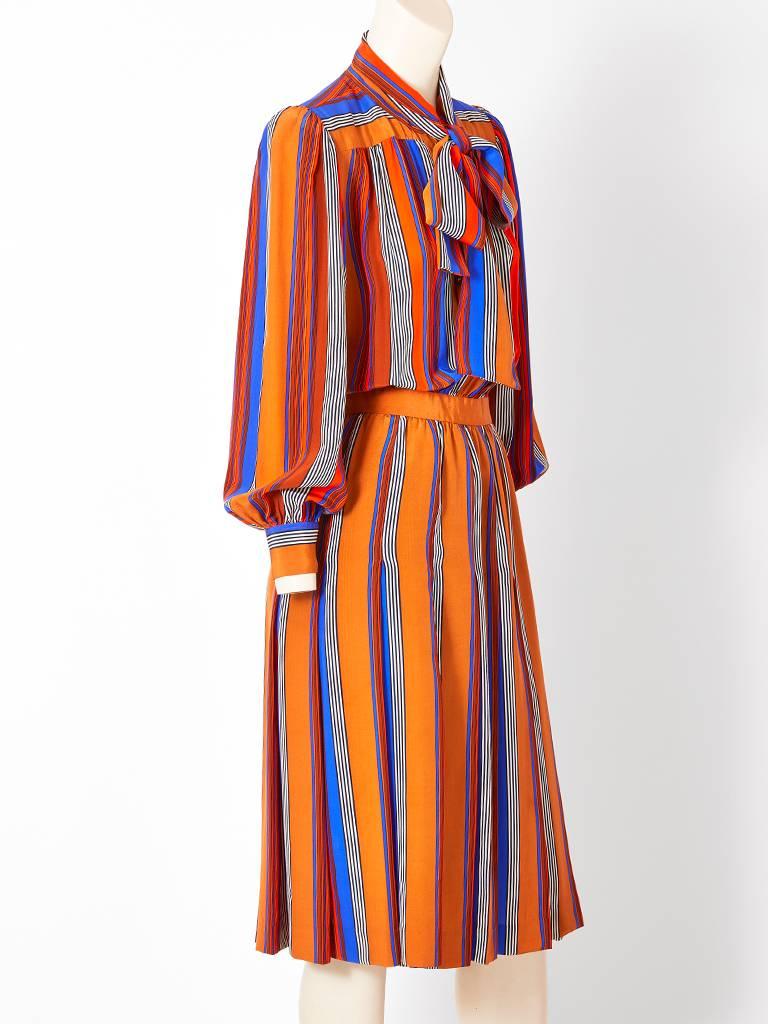 Orange Yves Saint Laurent Rive Gauche Silk Stripe Day Dress