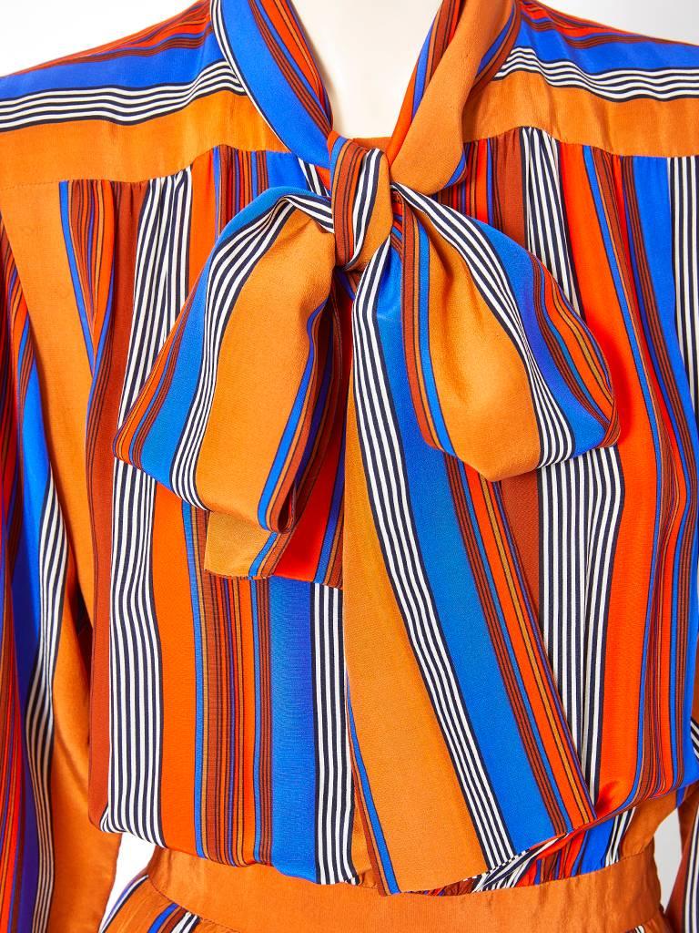 Yves Saint Laurent Rive Gauche Silk Stripe Day Dress In Excellent Condition In New York, NY