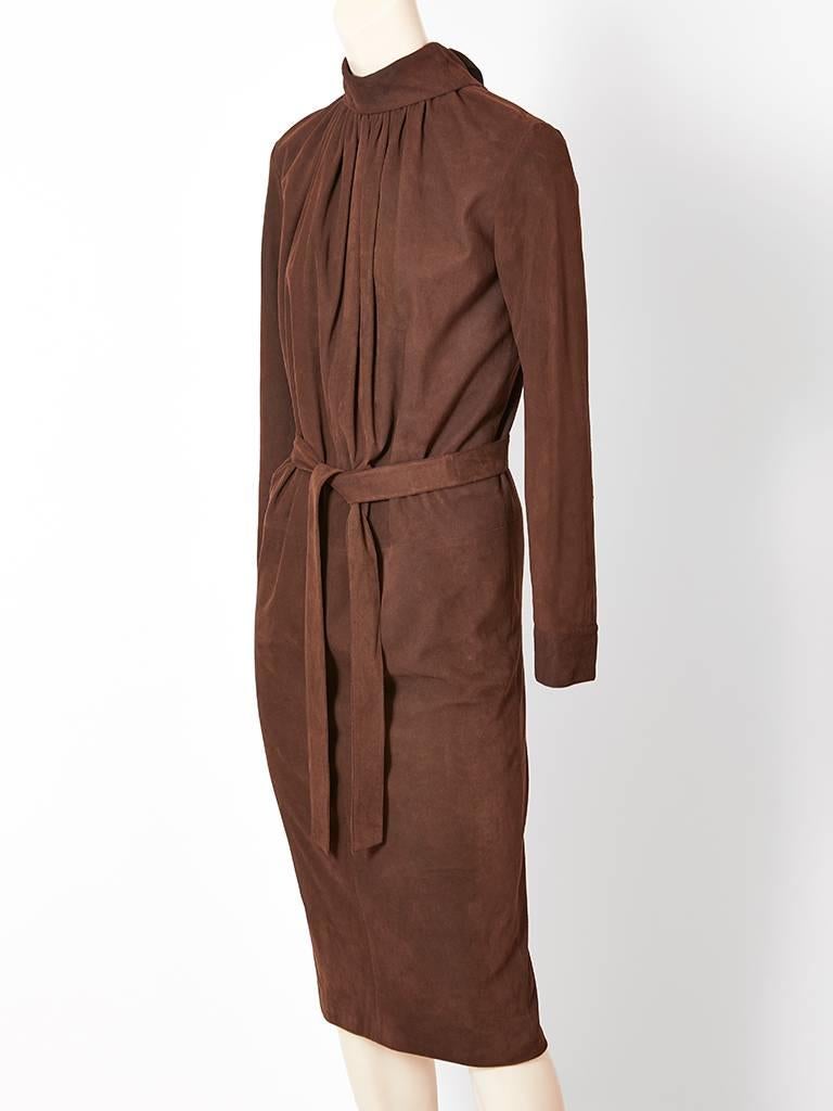 Brown Yves Saint Laurent Rive Gauche Belted Suede Dress For Sale