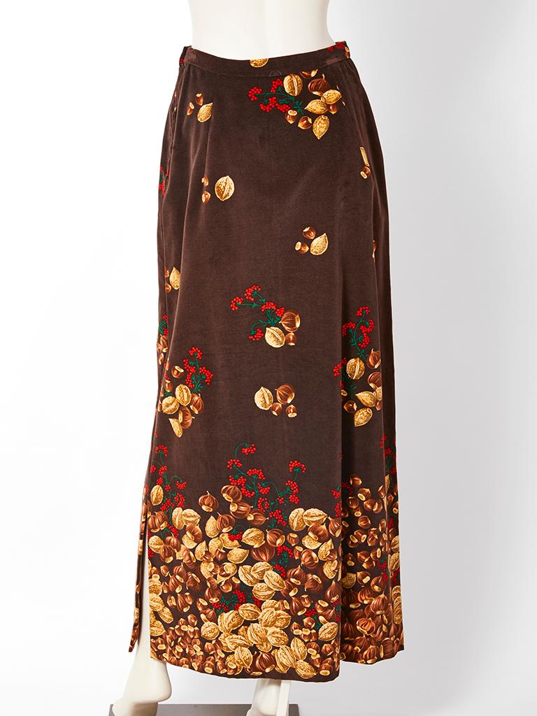 Valentino  Velvet Acorn Pattern Maxi Skirt In Excellent Condition In New York, NY