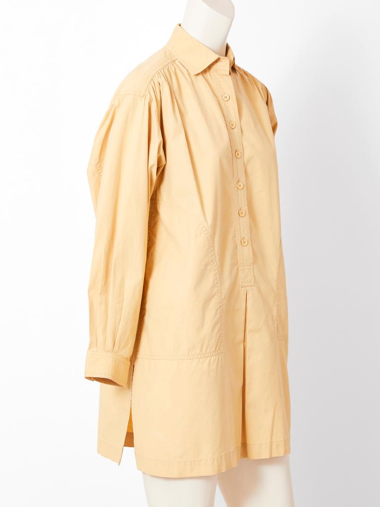 Yves Saint Laurent, RIve Guache, cotton, long shirt/tunic in a soft yellow c. 1970's.