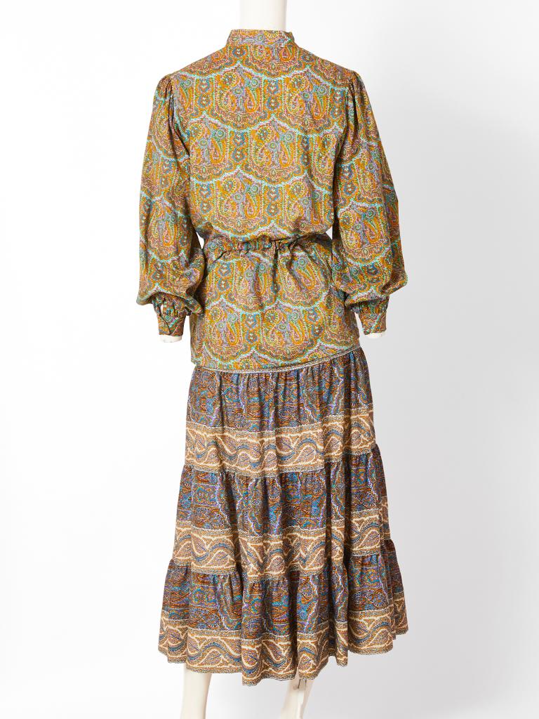Yves Saint Laurent Rive Gauche Paisley Pattern Peasant Ensemble In Excellent Condition In New York, NY