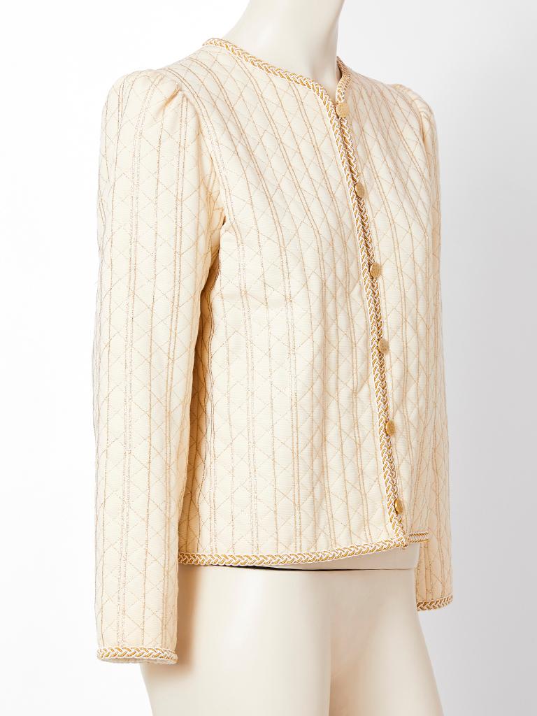 Beige Yves Saint Laurent Ivory Quilted Jacket with Lurex