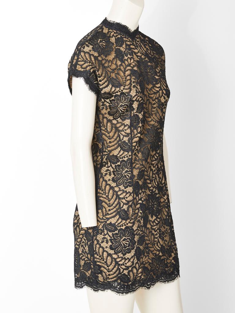 Black Geoffrey Beene Lace Over Nude Silk Cocktail Dress