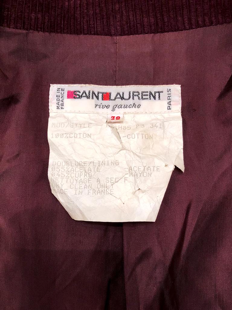 Yves Saint Laurent - Veste courte en velours côtelé Pour femmes en vente