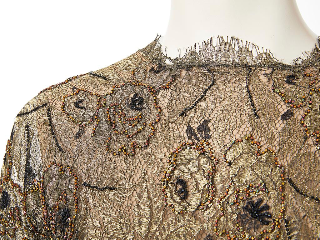 Oscar de la Renta Metallic Lace Evening Gown In Good Condition In New York, NY