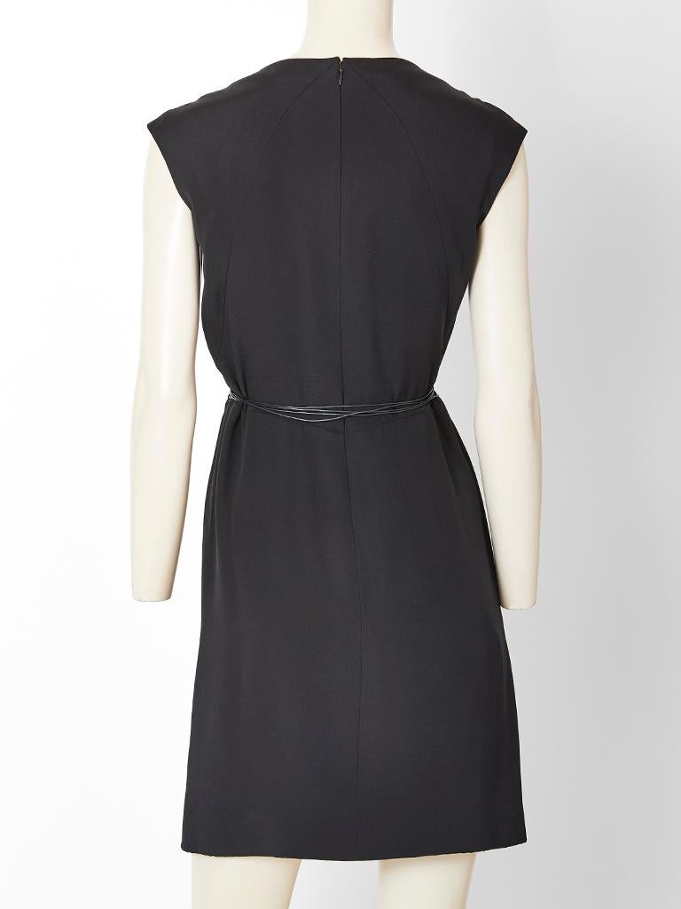 Black Geoffrey Beene Crepe Dress with Patent String Belt For Sale