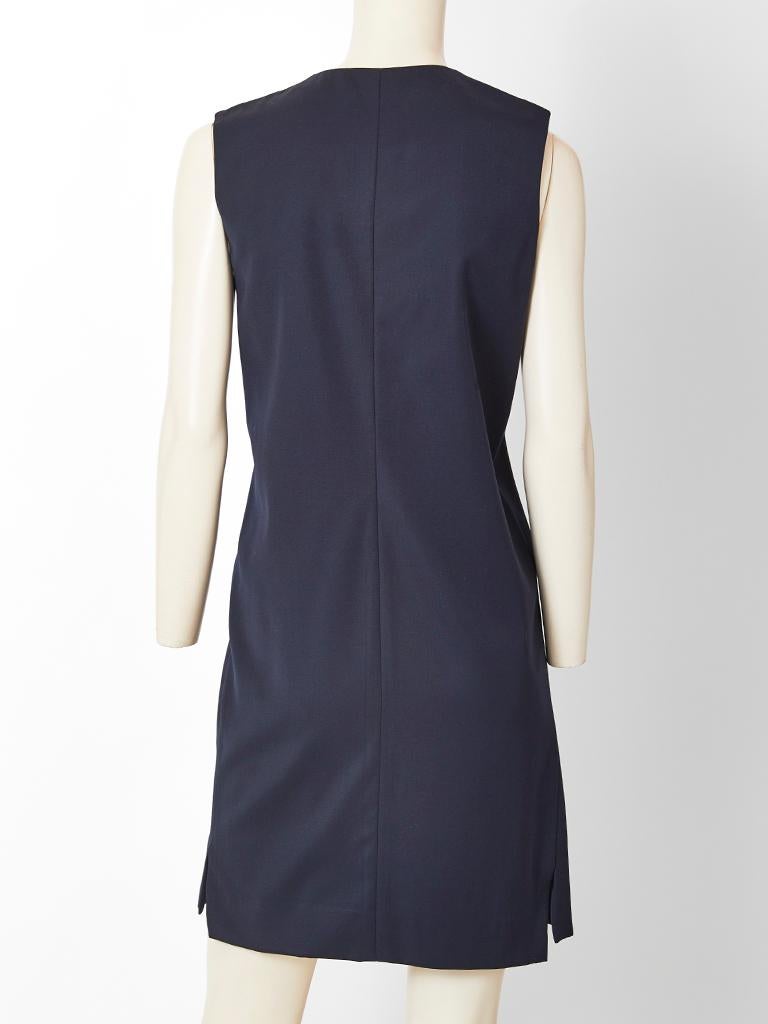 Geoffrey Beene Minimalist Navy Wool Day Dress In Excellent Condition In New York, NY
