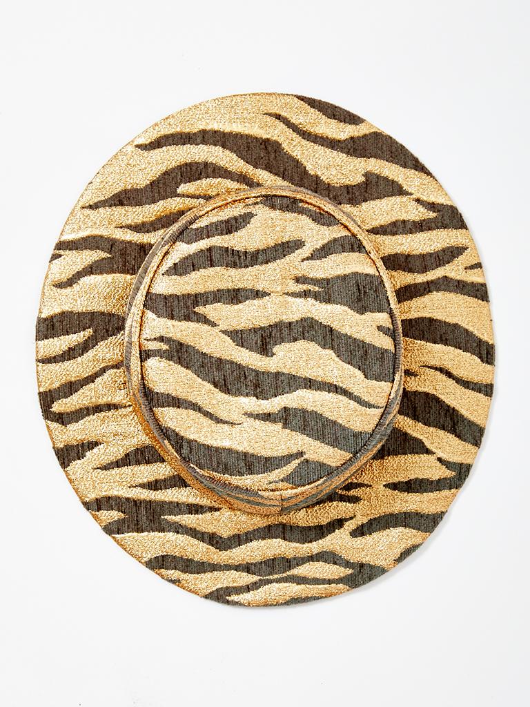 Givenchy, nouvelle boutique, tiger pattern boater hat in copper and black. 