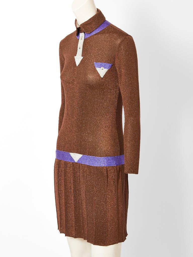 Emanuelle Khanh, the well known, french fashion designer collaborated with the Missoni house and designed a knitwear collection in 1965. This is a copper lurex knit, 