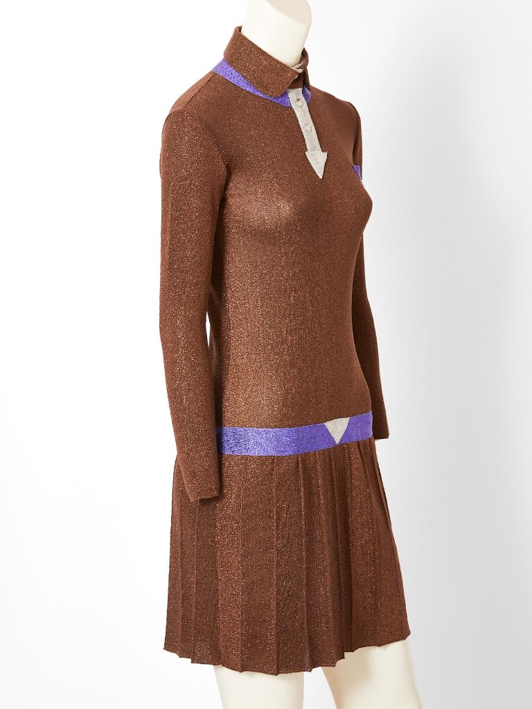 Brown Emanuelle Khanh for Missoni Lurex Knit Dress C. 1966