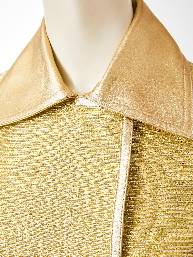 Or Tom Ford pour Gucci  Manteau de défilé doré avec détails en cuir en vente