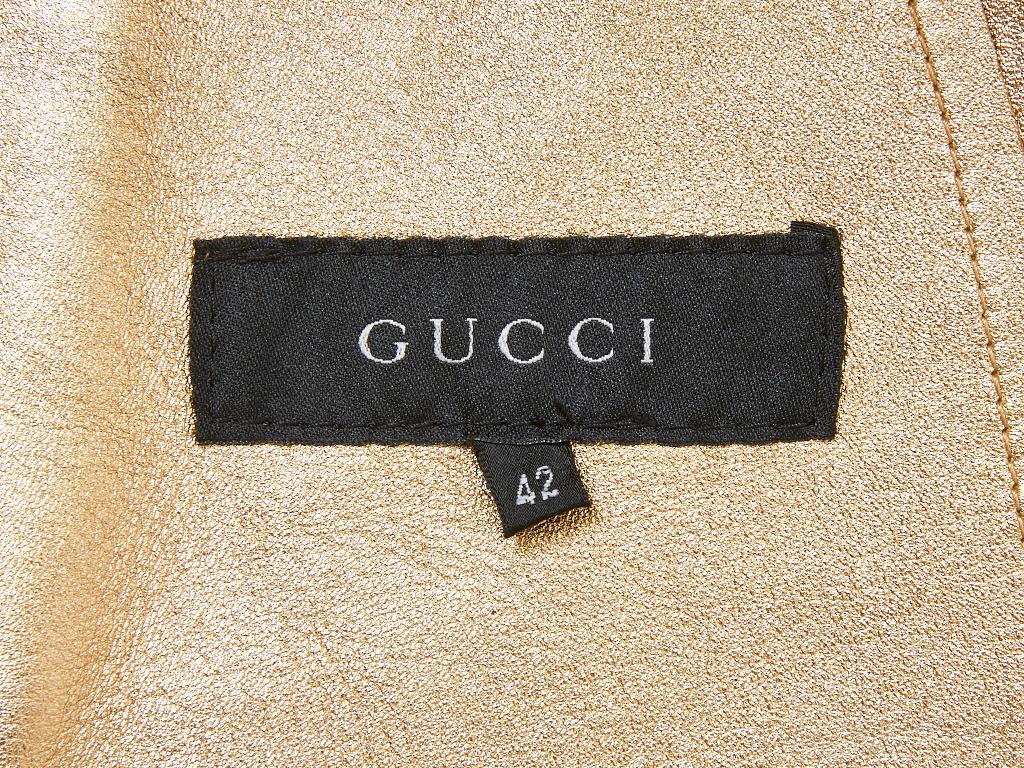 Tom Ford pour Gucci  Manteau de défilé doré avec détails en cuir en vente 1