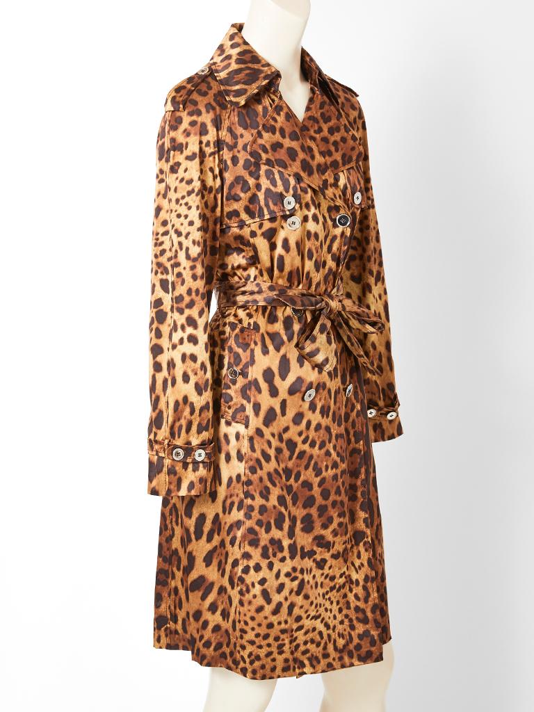 Dolce and Gabbana, classic style, double breasted, belted, leopard pattern trench.