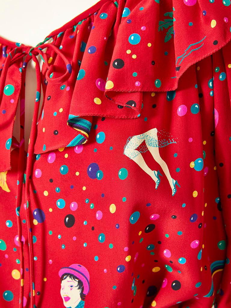 Red Ungaro Circus Pattern Silk Day Dress