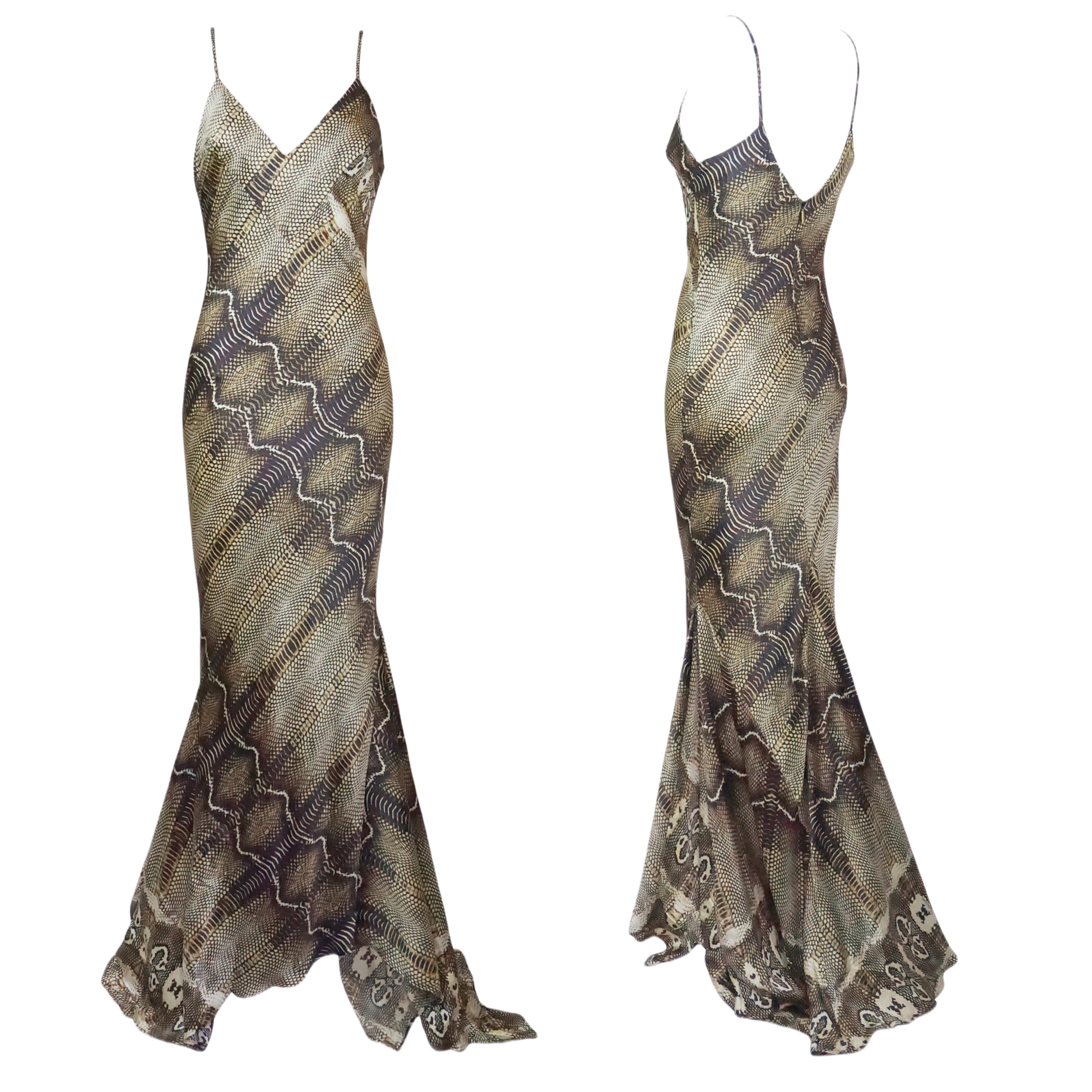 ROBERTO CAVALLI S/s 2005 Schlangendruck Spaghetti-Träger Maxikleid New With Tags
