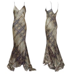 ROBERTO CAVALLI S/s 2005 Snake Print Spaghetti Strap Maxi Dress New With Tags