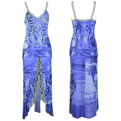 JEAN PAUL GAULTIER S/s 1998 Blue Printed Dress with Front Slit