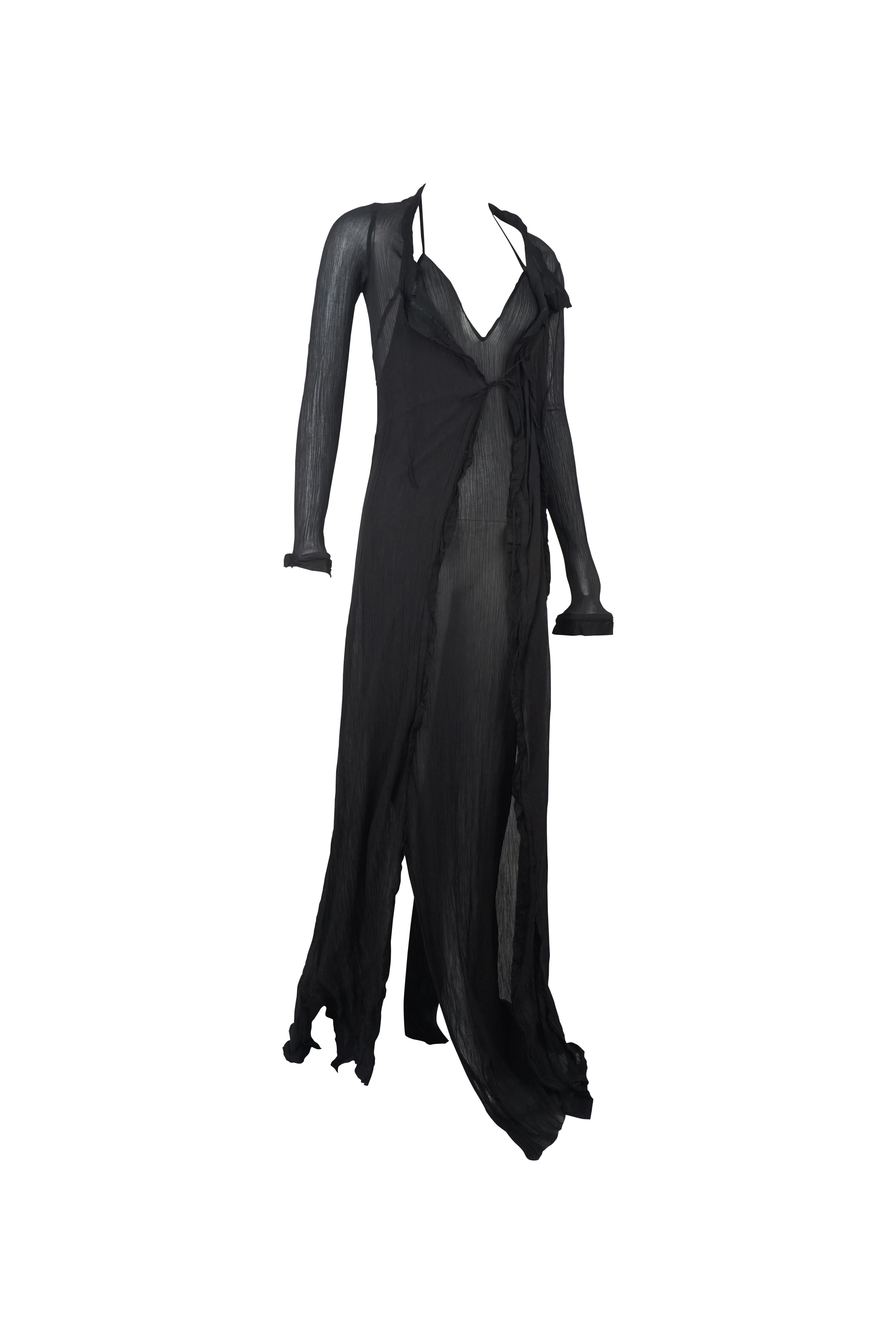 GUCCI S/s 2002 Durchsichtiger asymmetrischer schwarzer Staubmantel Maxikleid-Set im Angebot 3